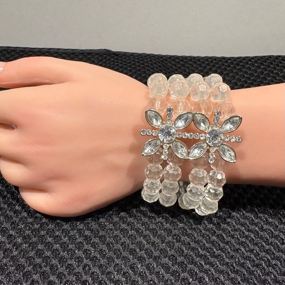 Sparkle & Shine Clear Beaded Floral Cuff Bracelet - Picture 1 of 7